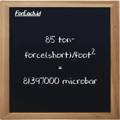 85 ton-force(short)/foot<sup>2</sup> is equivalent to 81397000 microbar (85 tf/ft<sup>2</sup> is equivalent to 81397000 µbar)